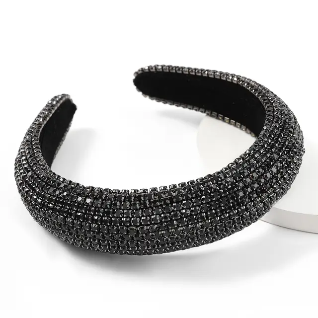 Diamond Rhinestone Super Flash Full Rhinestone Headband Womens Wide Brim Sponge Headband Hair Accessories Black - Shop at LoveMi
