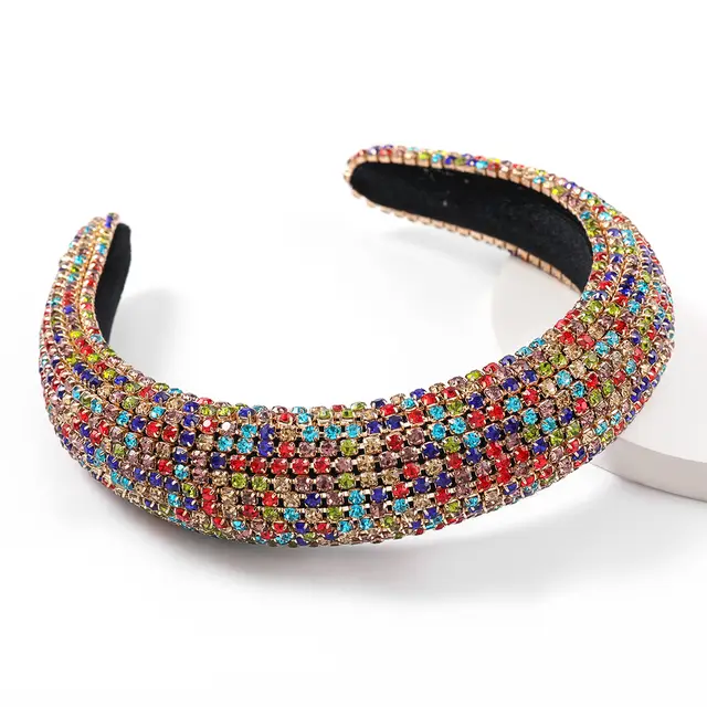 Diamond Rhinestone Super Flash Full Rhinestone Headband Womens Wide Brim Sponge Headband Hair Accessories Color - Shop at LoveMi