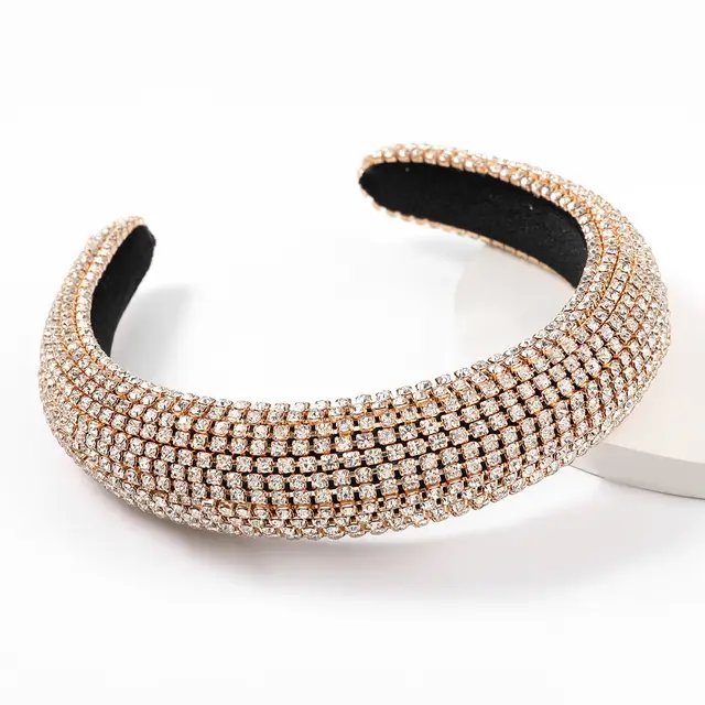 Diamond Rhinestone Super Flash Full Rhinestone Headband Womens Wide Brim Sponge Headband Hair Accessories Golden - Shop at LoveMi