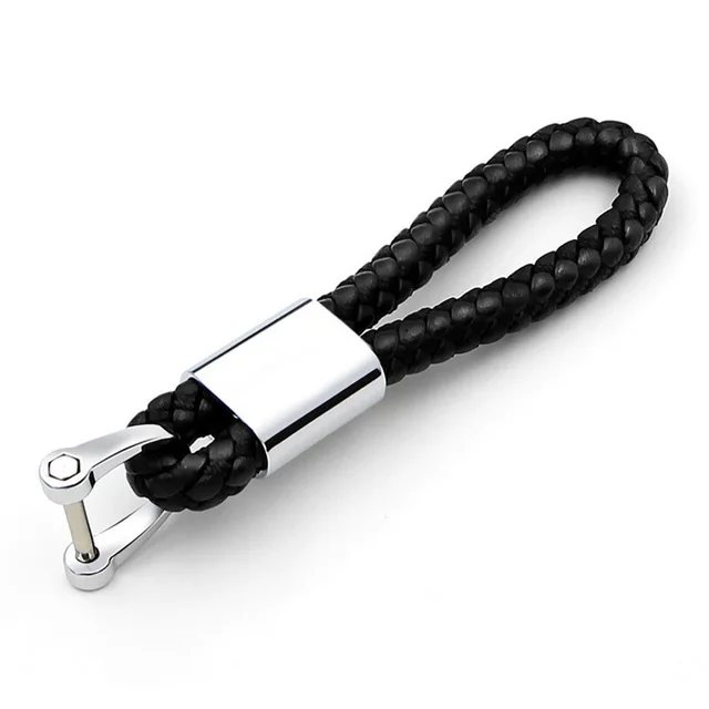 Leather Rope Buckle Braided Rope Ring Metal Couple Key Ring Car Key Chain Black - Shop at LoveMi