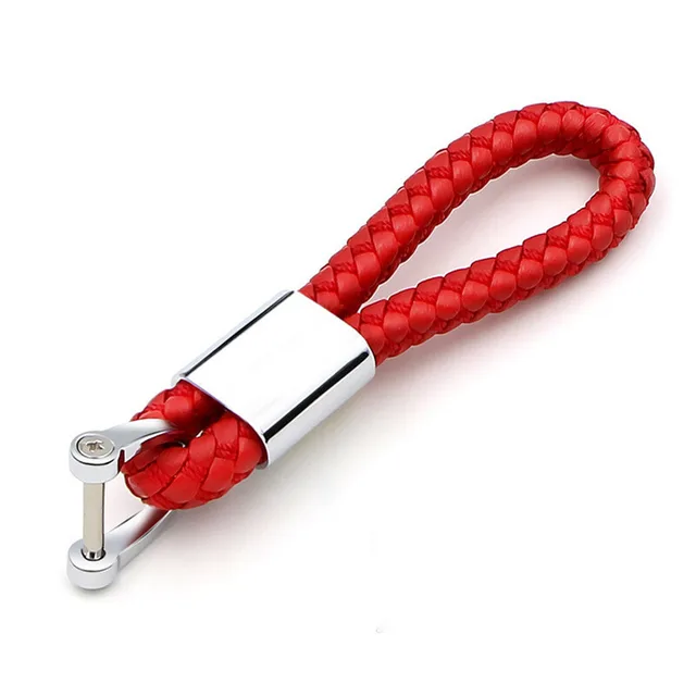 Leather Rope Buckle Braided Rope Ring Metal Couple Key Ring Car Key Chain Red - Shop at LoveMi