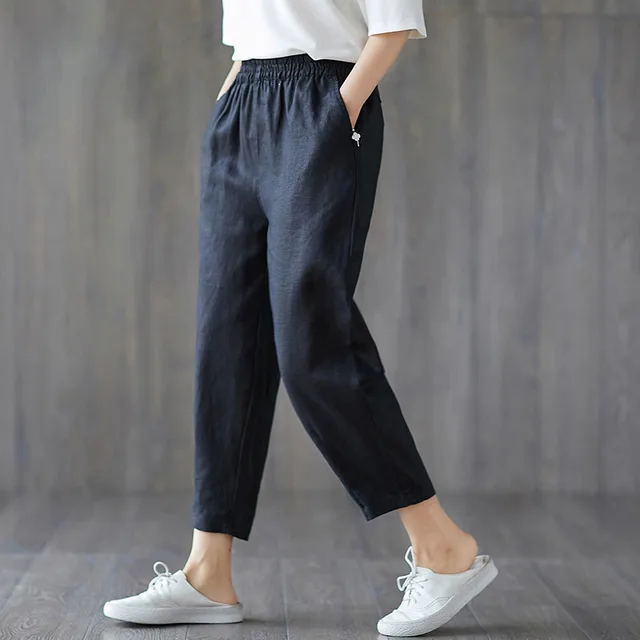 Spring And Autumn New Cropped Trousers Women Casual Pants Black - Shop at LoveMi