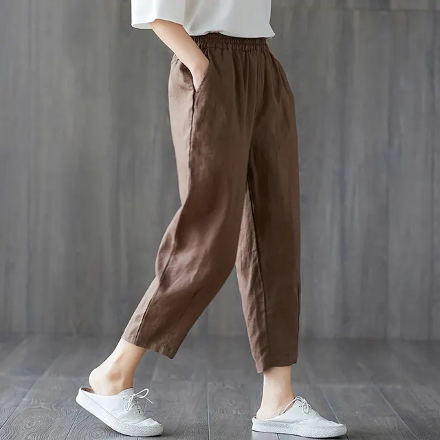 Spring And Autumn New Cropped Trousers Women Casual Pants Brown - Shop at LoveMi