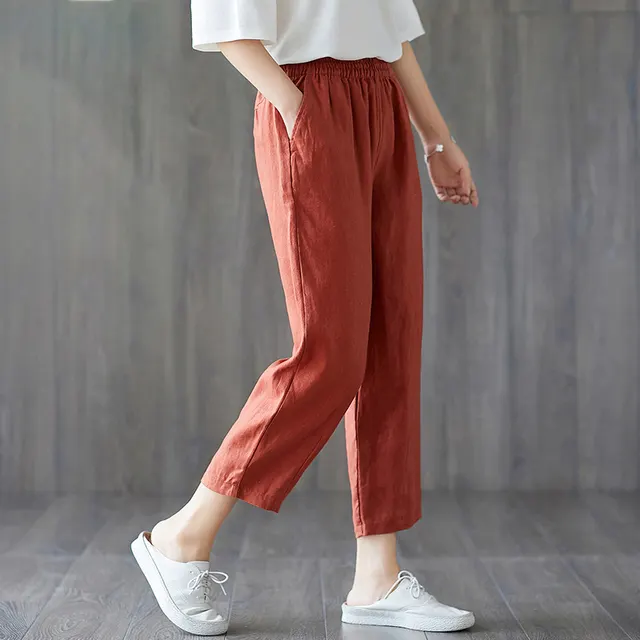 Spring And Autumn New Cropped Trousers Women Casual Pants Orange - Shop at LoveMi