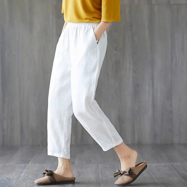 Spring And Autumn New Cropped Trousers Women Casual Pants White - Shop at LoveMi