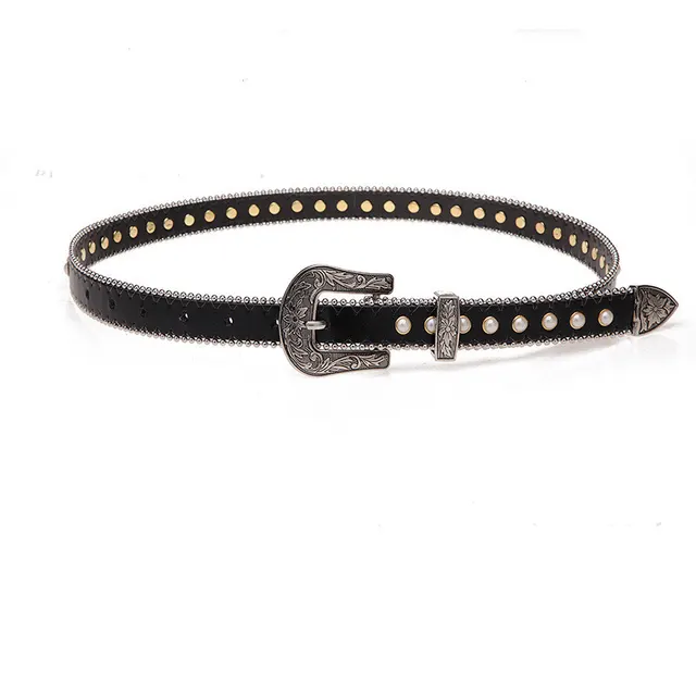 Women's Belt Metal Willow Nail Beads Decorative Student Belt Pearl Willow Nail With Carved - Shop at LoveMi