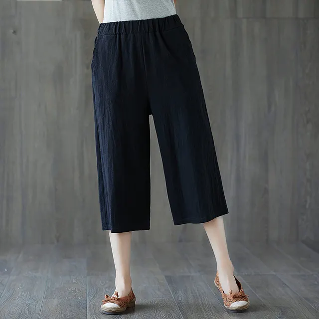 Literary Plus Size Loose Straight Leg Casual Wide Leg Pants Black - Shop at LoveMi