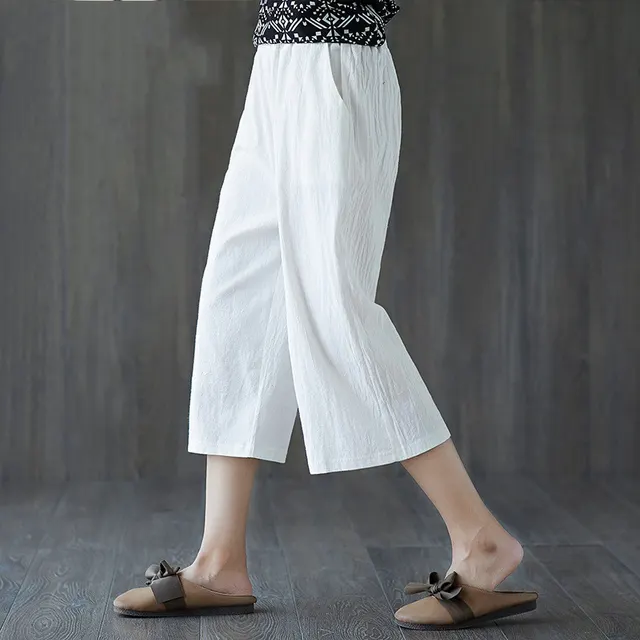Literary Plus Size Loose Straight Leg Casual Wide Leg Pants White - Shop at LoveMi