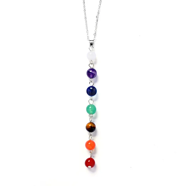 PINKSEE Colorful Natural Stone Pendant Necklace 7 Obsidian Beaded Necklace Statement Jewelry Gift - Shop at LoveMi