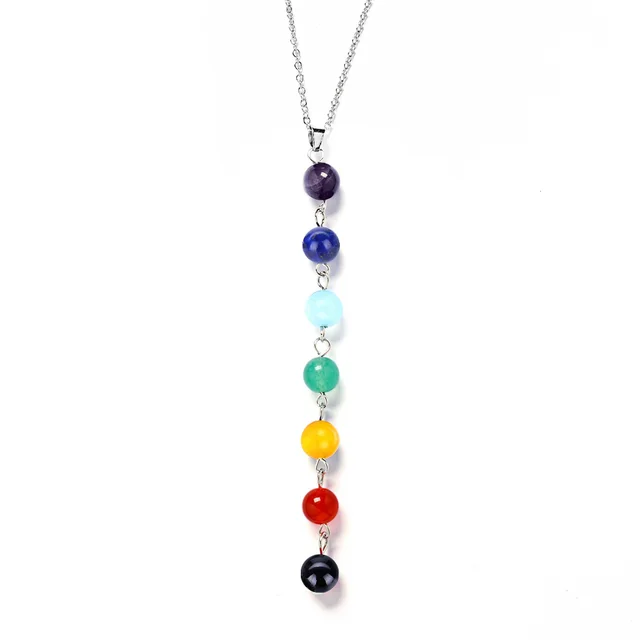 PINKSEE Colorful Natural Stone Pendant Necklace 7 Obsidian Beaded Necklace Statement Jewelry Gift - Shop at LoveMi