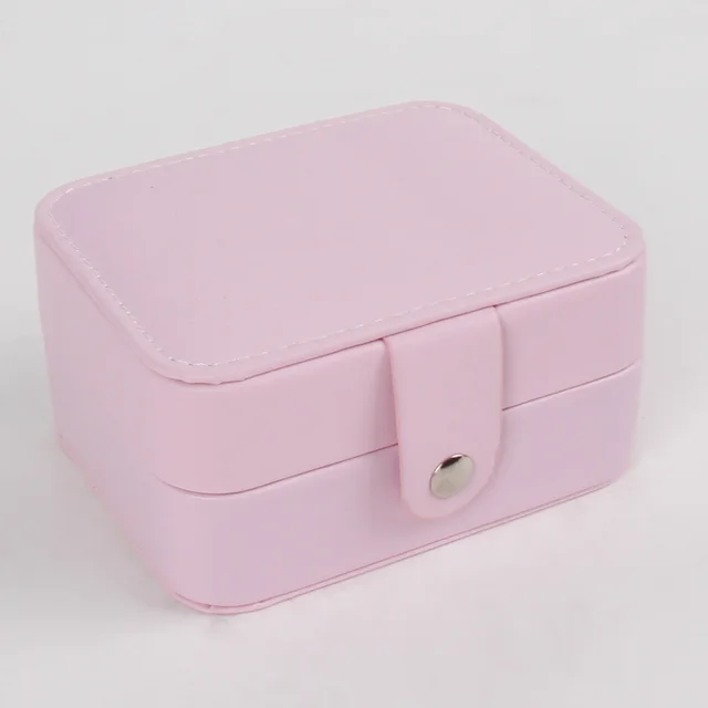 Double layer PU Leather Mini Portable Jewelry Box Pink - Shop at LoveMi
