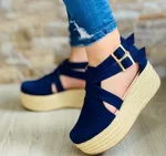 Wedge Heel Low Top Women's Shoes Round Toe Adult Side Space Rear Space Sandals - Blue