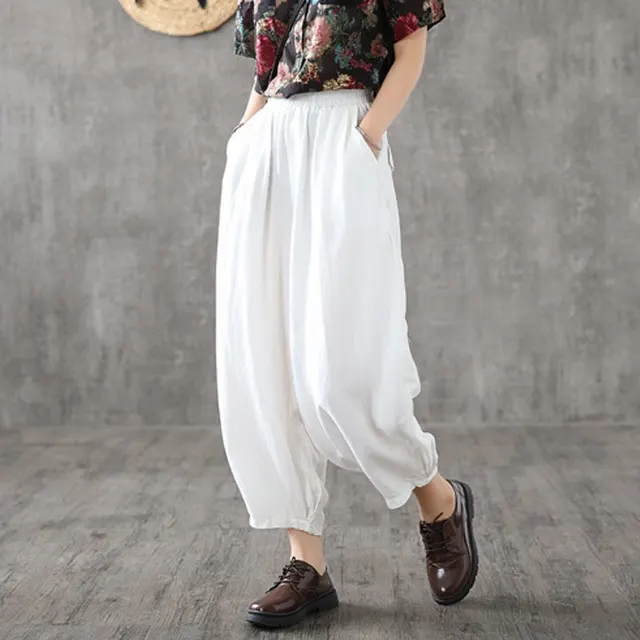 Cotton Knickerbockers Women Summer High Waist Loose Fat White - Shop at LoveMi