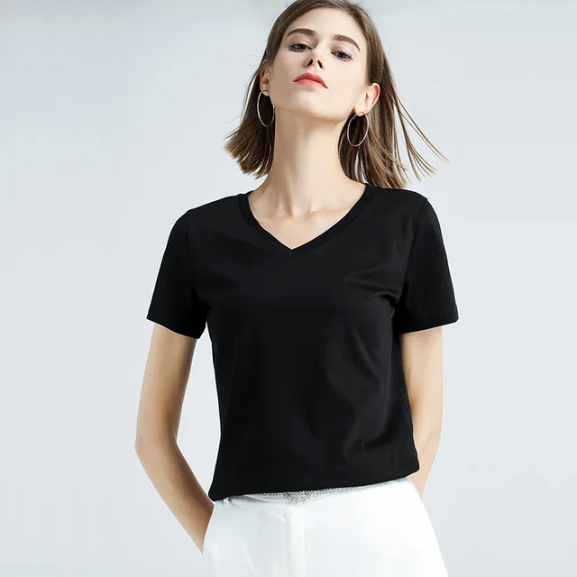 Mercerized Cotton Slim Solid Color Simple t Shirt Black 1 - Shop at LoveMi