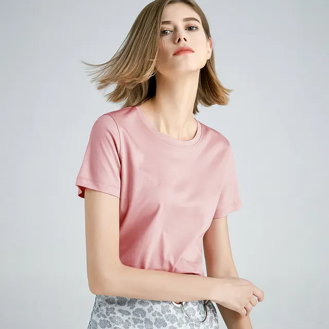 Mercerized Cotton Slim Solid Color Simple t Shirt Firework Powder - Shop at LoveMi