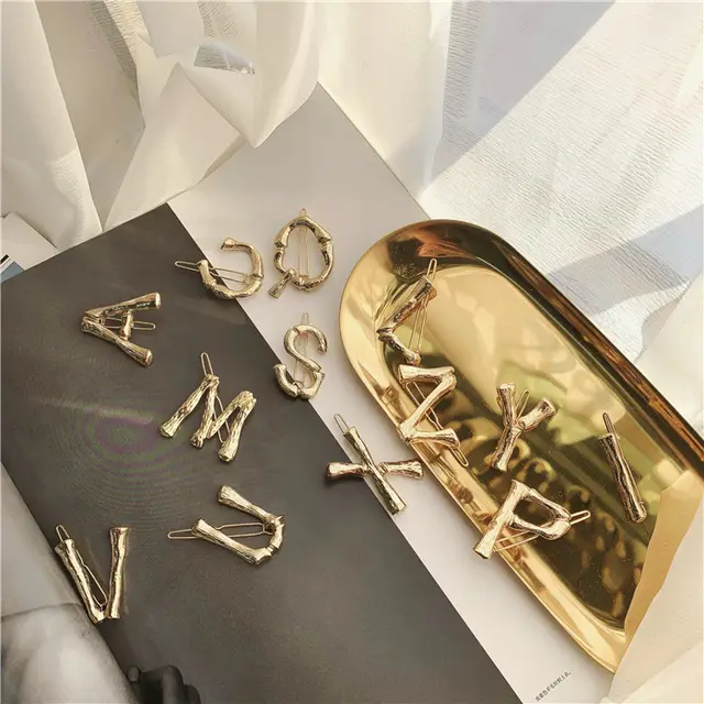 European And American Personality Fashionable Golden Letter Hairpin Side Clip Simple Net Red Clip Hairpin Headdress Female Hairpin Female Gold - Shop at LoveMi