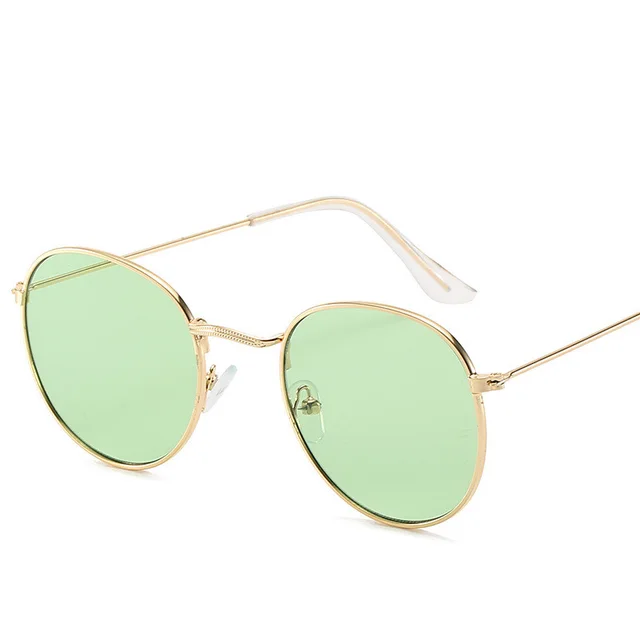 Retro Oval Small Frame Personality Sunglasses Men And Women Vacation Beach Metal Glasses Gold Frame Green Film - Shop at LoveMi