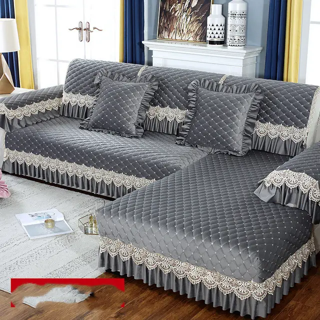 Customized Winter Thick Anti Skid Plush Sofa Cushion Fabric Cushion Simple European Style Gray - Shop at LoveMi