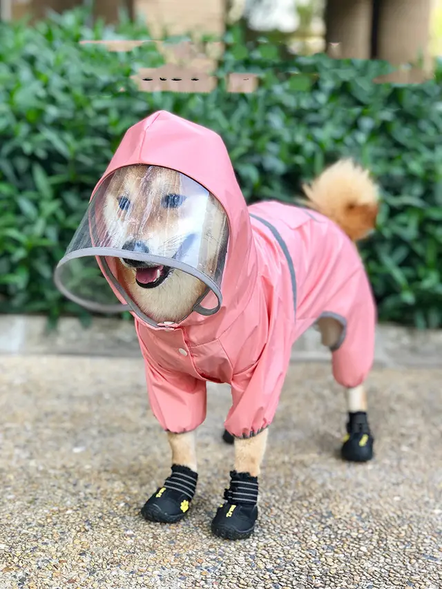 Shiba Inu Dog Raincoat Four Legged All Inclusive Pink - Shop at LoveMi