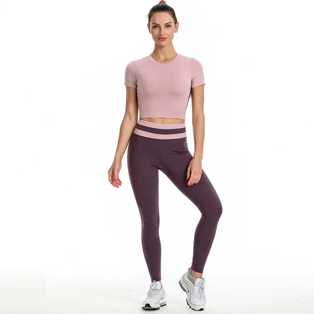 New Yoga Suit Fitness Suit Women'S Sports Short Sleeved T Shirt Women Short With Chest Pad Dark Purple - Shop at LoveMi