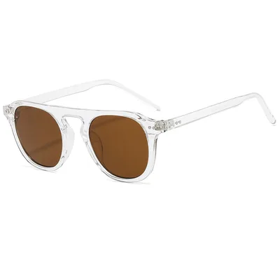 Trendy Jelly Color Aviator Sunglasses Sunglasses C04 Transparent Frame Tea Piec - Shop at LoveMi