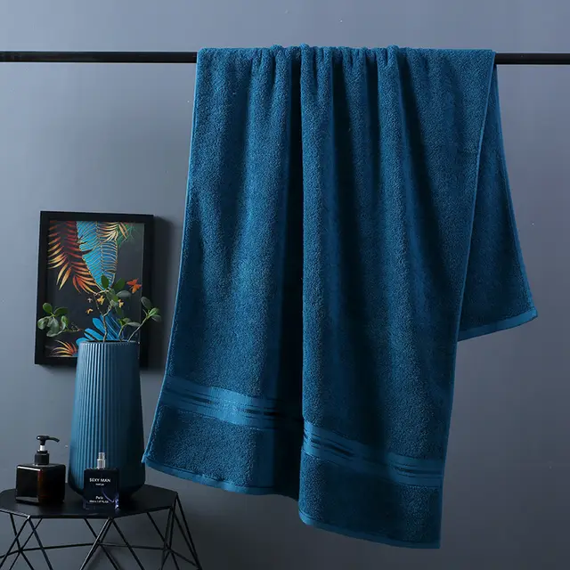 Pure Color Thick Cotton Bath Towel Set Towel Set Increased Pure Cotton Beach Towel Beauty Salon Bath Towel Blue - Shop at LoveMi