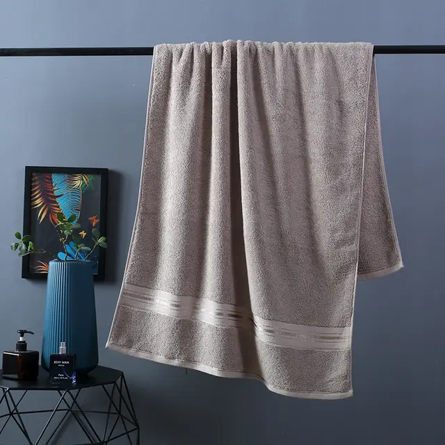 Pure Color Thick Cotton Bath Towel Set Towel Set Increased Pure Cotton Beach Towel Beauty Salon Bath Towel Brown - Shop at LoveMi