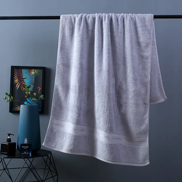 Pure Color Thick Cotton Bath Towel Set Towel Set Increased Pure Cotton Beach Towel Beauty Salon Bath Towel Light Grey - Shop at LoveMi