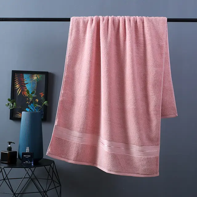 Pure Color Thick Cotton Bath Towel Set Towel Set Increased Pure Cotton Beach Towel Beauty Salon Bath Towel Pink - Shop at LoveMi