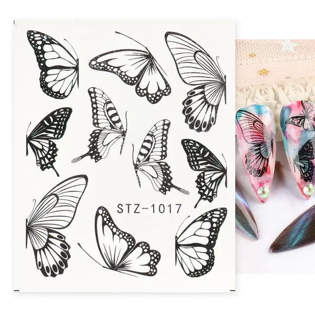 Black Butterfly Nail Decals and Stickers Flower Blue Co Default - Shop at LoveMi