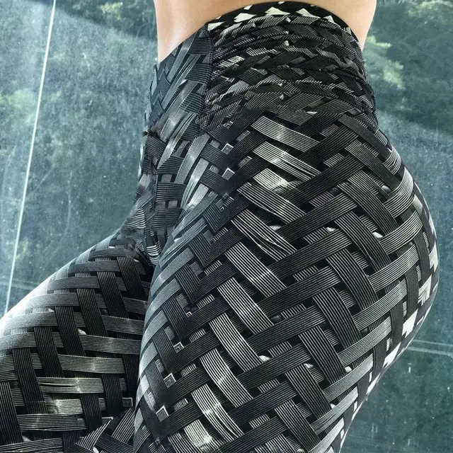 Woven Digital Print Slim High Waist Sports Leggings Yoga Pants Black - Shop at LoveMi