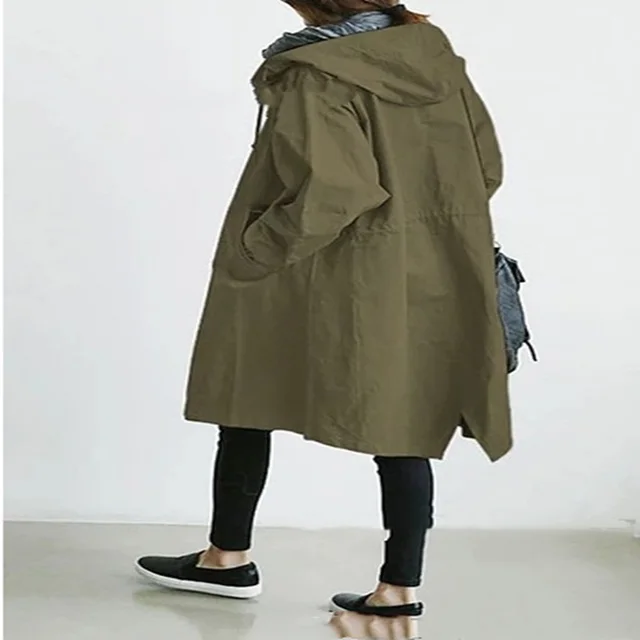 Women Windbreaker Jacket Casual Loose Button Pockets Hooded Quick Dry Windproof Waterproof Clothes For Outdoor Hiking Camping Green - Shop at LoveMi