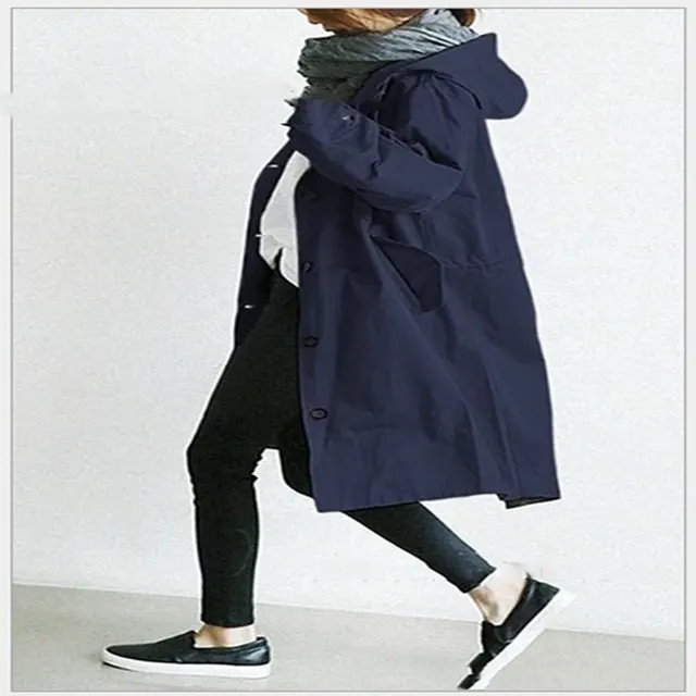 Women Windbreaker Jacket Casual Loose Button Pockets Hooded Quick Dry Windproof Waterproof Clothes For Outdoor Hiking Camping Navy Blue - Shop at LoveMi