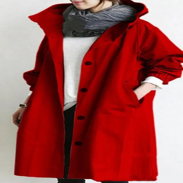 Women Windbreaker Jacket Casual Loose Button Pockets Hooded Quick Dry Windproof Waterproof Clothes For Outdoor Hiking Camping Red - Shop at LoveMi