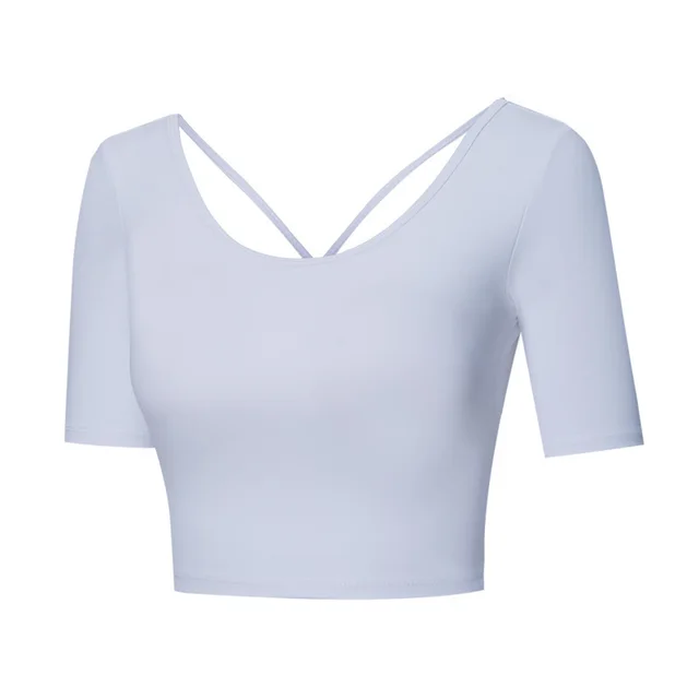 New Style Bra Short Sleeve Cross Beautiful Back Fashion Sexy Fitness Sports Women's Yoga Wear White - Shop at LoveMi