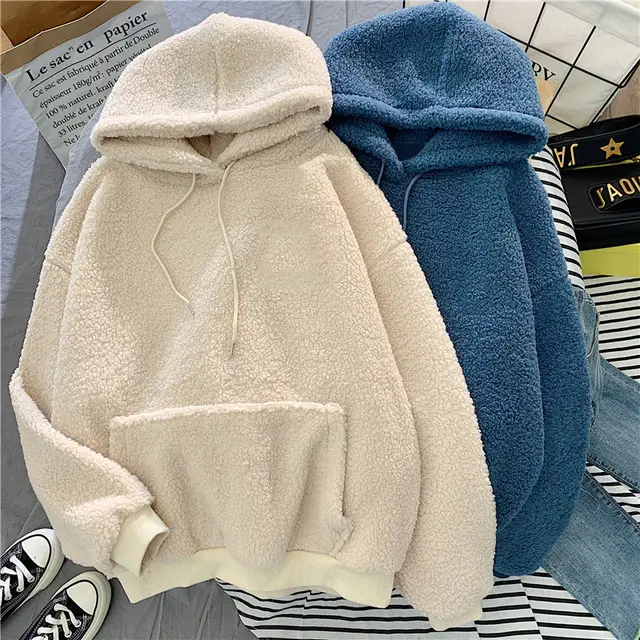 Women's Ins Super Fire Lamb Wool Hooded Sweater Apricot - Shop at LoveMi
