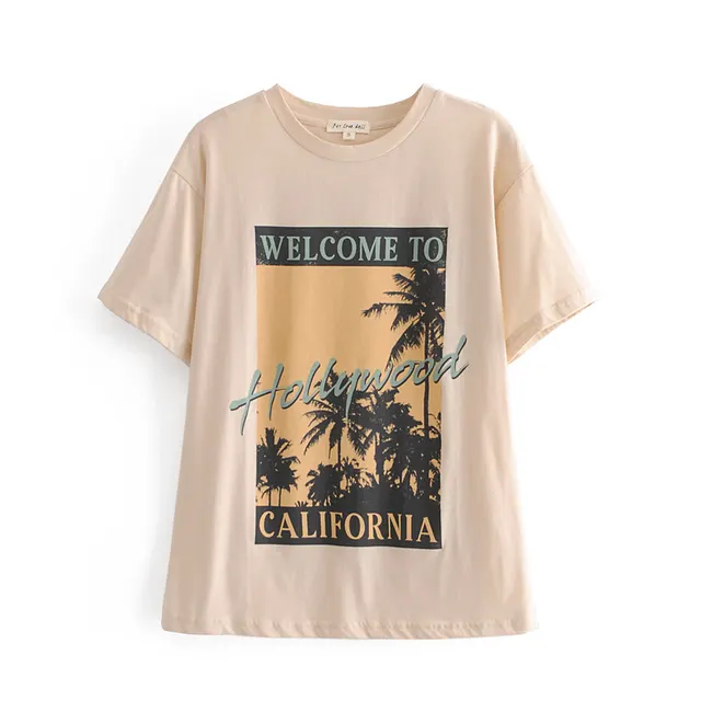 European And American Summer New Fashion Ins Casual Loose Mid length Palm Paulownia Print Short sleeved T shirt - Shop at LoveMi