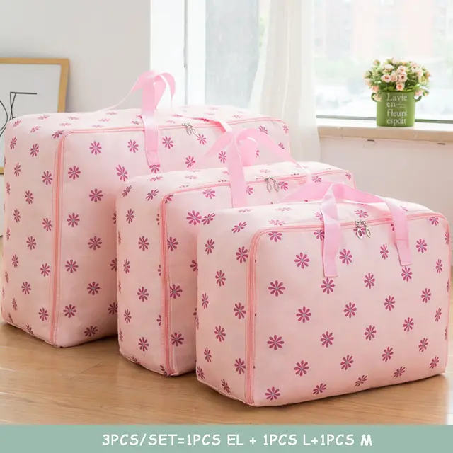 New Waterproof Portable Clothes Storage Bag Organizer Folding Closet Organizer For Pillow Quilt Blanket Quilt Bag Organizer Pink - Shop at LoveMi