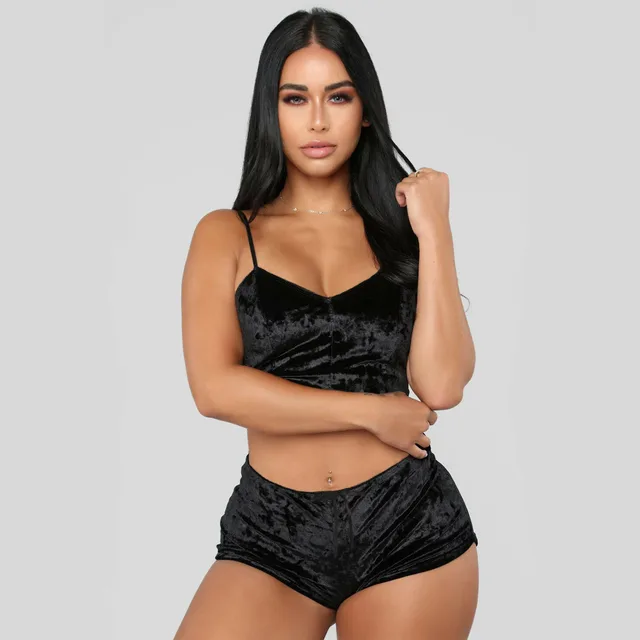 European and American Sexy Lingerie Foreign Trade Sexy V neck Slim Underwear Multicolor Two piece Suit Black - Shop at LoveMi