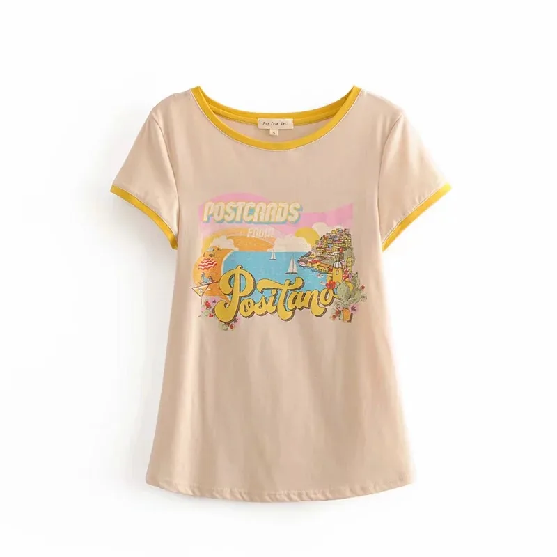Fight Yellow Sailing Holiday T-Shirt Top Women - Apricot