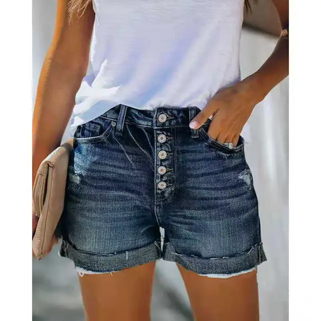 High waisted Denim Shorts For Women Dark Blue - Shop at LoveMi
