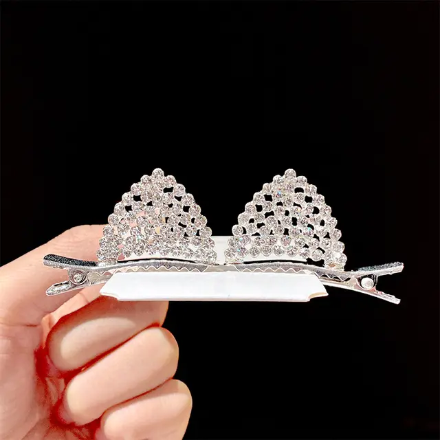 Sweet Women Rhinestone Hairpin Cute Cats White - Shop at LoveMi