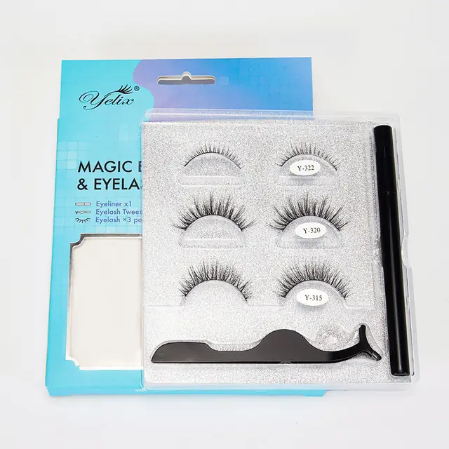 Yelix Cross Border Magnetic False Eyelashes Set Liquid Eyeliner 3 Pairs Magnetic Free Glue Blue Natural - Shop at LoveMi