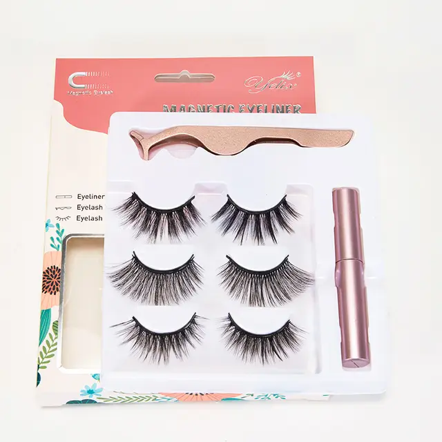 Yelix Cross Border Magnetic False Eyelashes Set Liquid Eyeliner 3 Pairs Magnetic Free Glue Pink Bushy - Shop at LoveMi