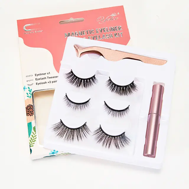 Yelix Cross Border Magnetic False Eyelashes Set Liquid Eyeliner 3 Pairs Magnetic Free Glue Pink Natural - Shop at LoveMi