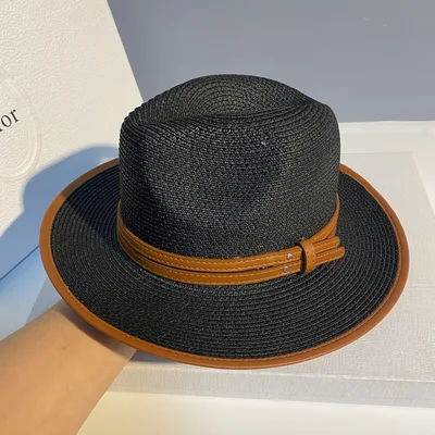 Summer Sun Hat Seaside Vacation Beach Hat British Small Fragrant Black Pot Hat Name Warm Sun All Match Female Straw Hat Black - Shop at LoveMi