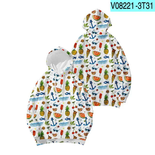 Fruit Digital Print Hooded Sweatshirt Floral Long Sleeve - Shop at LoveMi