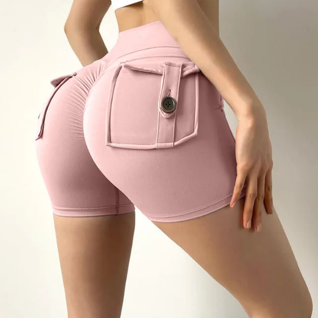 Peach Tooling Tight Shorts Women's High Waist Stretch Sexy Hips Shaping Yoga Pants Running Fitness Pants Spring Peach Powder - Shop at LoveMi