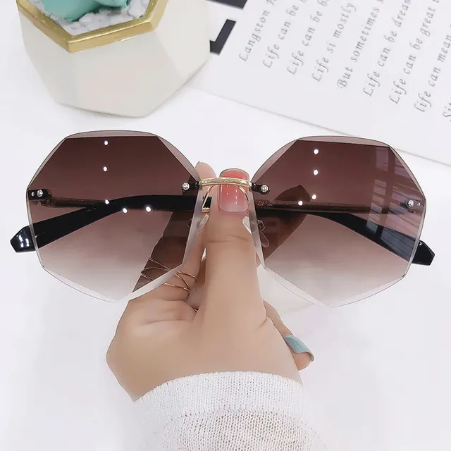 Glasses Cut edge Polygonal Ladies Sunglasses Deep Tea - Shop at LoveMi