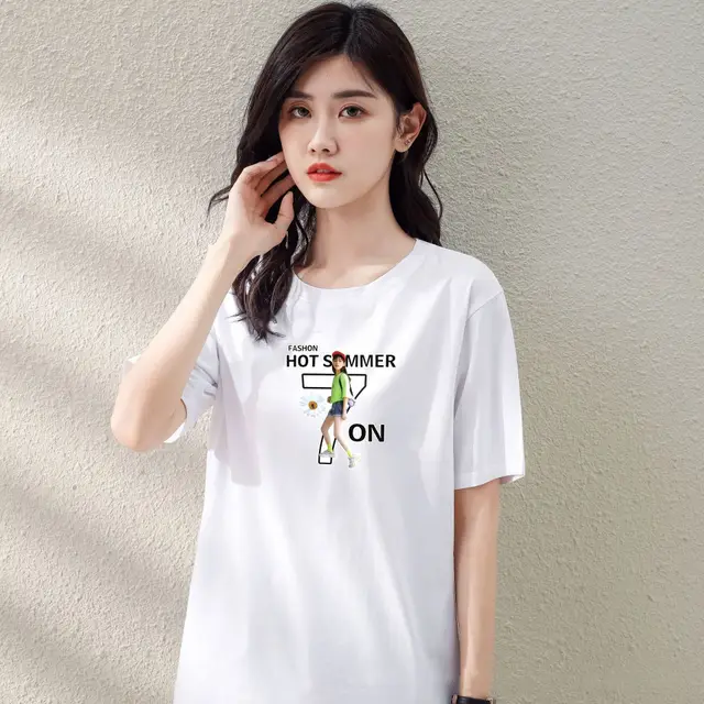 Round Neck Loose Half Sleeve Women's Top Korean New Student Short Sleeve T shirt White Sunshine - Shop at LoveMi